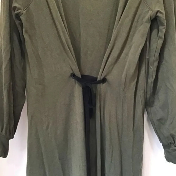 LOU & GREY Olive Green Midi Dress Balloon Sleeve with Sash Extra Small - Picture 2 of 7